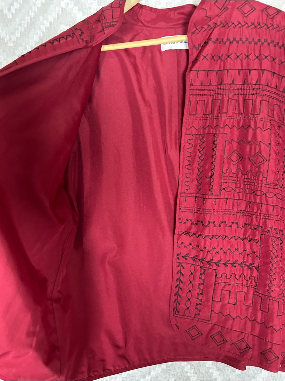 Alfred Dunner Red Embroidered Open Front Jacket - Picture 3 of 6